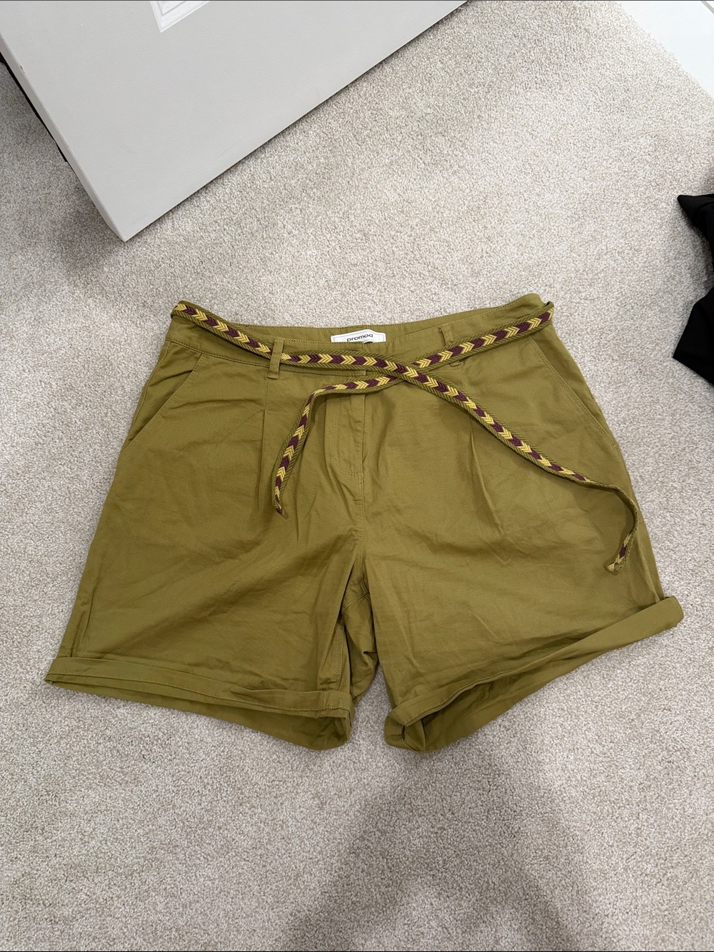 Promod Olive Green Women's Shorts with Braided Belt